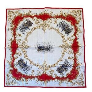 Celine Handkerchief White Red Gold Blue Horse Carriage Print Vintage Equestrian